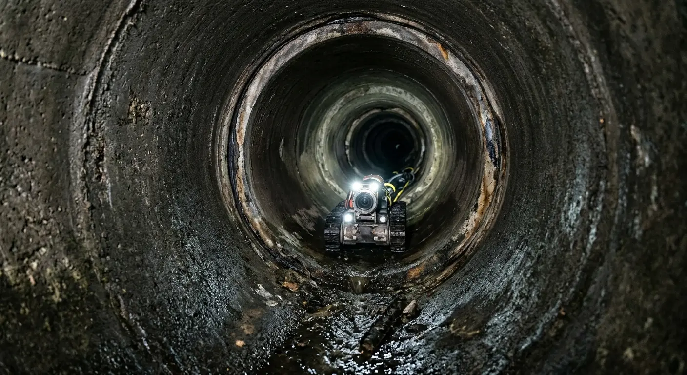 Robotic sewer camera inspecting pipe interior for Drain Snake Service in Youngsville